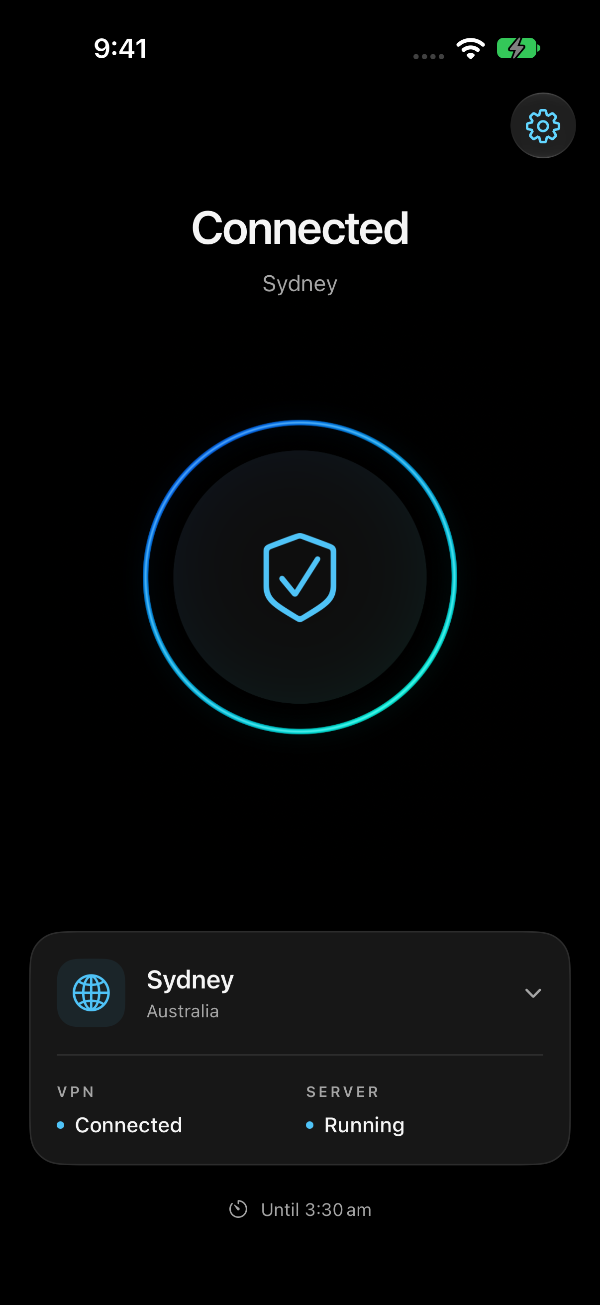 Yeah Nah VPN on iPhone connected to Sydney.