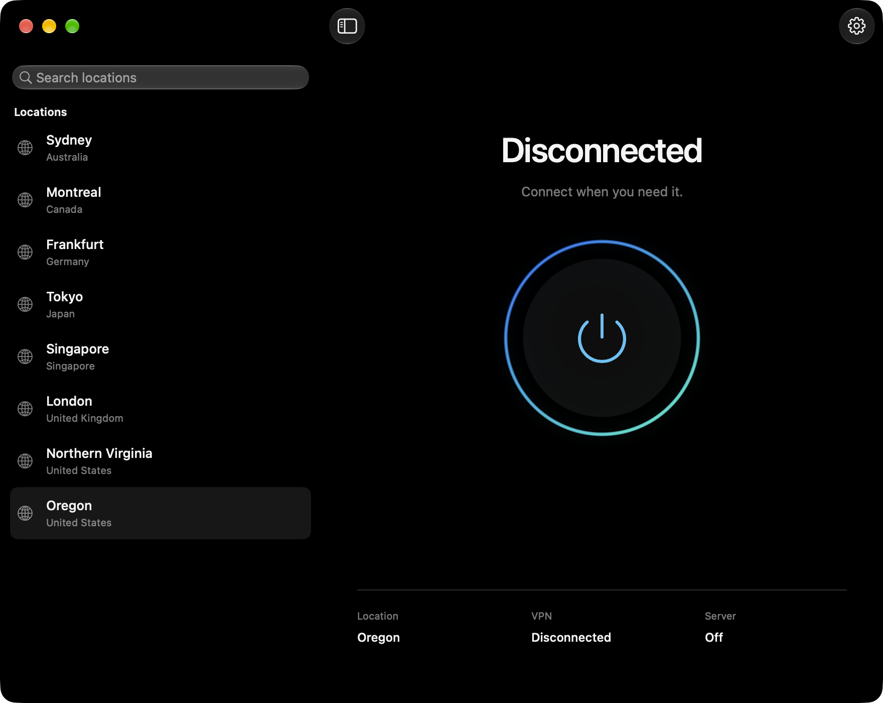 Yeah Nah VPN on Mac with a location sidebar and Connect button.